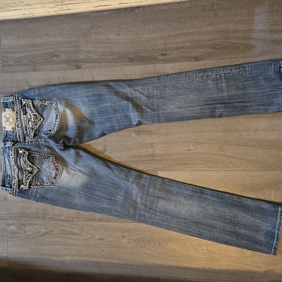 Miss Me Denim Jeans with Embellished Pockets Cuffed Straight - Picture 5 of 11